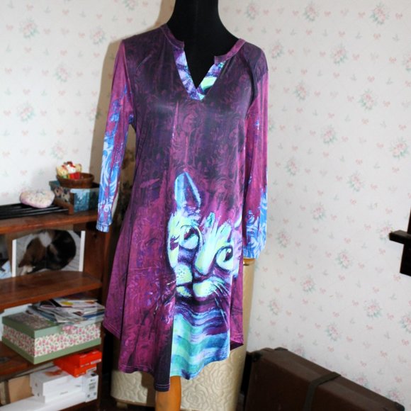 Simply Aster Dresses & Skirts - Simply Aster Abstract Cat Lady Dress Small NWOT